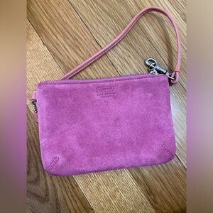 Pink suede coach wristlet
